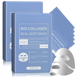 10 Piezas Mascarilla Bio-Colágeno, Mascarillas de colágeno que mejoran la elasticidad de la piel, Mascarillas facials reafirmante, hidratante,...     