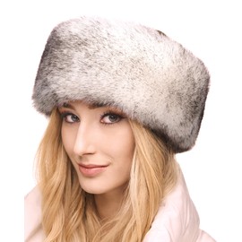 Futrzane Siberian Headband - Womens Faux Fur Headbands - Fluffy Russian Earband - Size XS (White with Black Siberian)