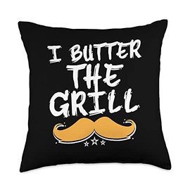 Father Grill Cook Humor Sayings Grilling Master I Butter Dad Grill Chef Daddy BBQ Cook Funny Throw Pillow, 18x18, Multicolor
