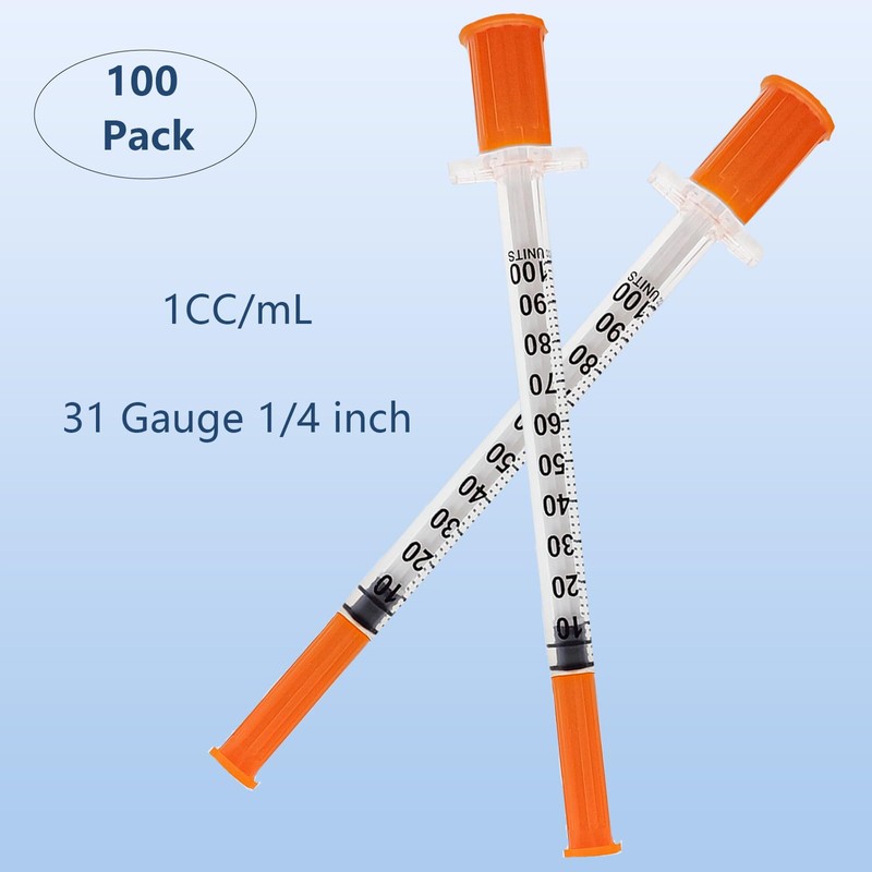 U-100 1ml/cc 31G 1/4 inch (6mm) Needles,Individually Wrapped Pack of