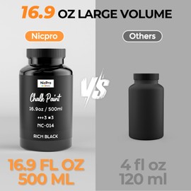 Nicpro All-in-One Black Chalk Paint for Furniture, 16.9 oz (500ml) Matte Finish Acrylic Craft Paint, Built-In Primer & Top Coat, Non-Toxic Furniture Paints for Cabinets, Wood, Metal, Home Decor