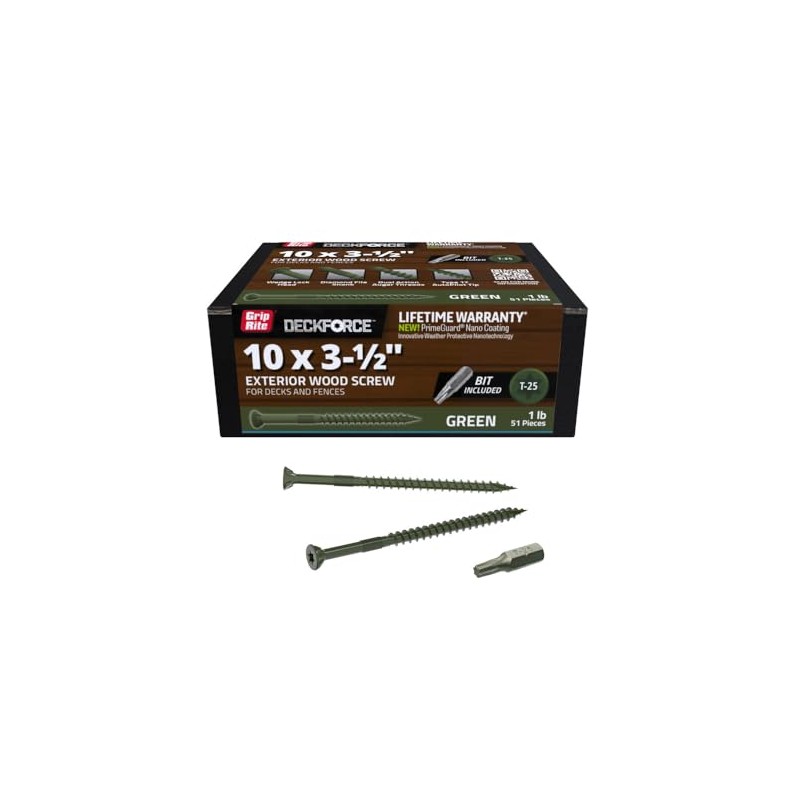 Grip-Rite GRDF312STGR1 DeckForce #10 x 3-1/2" Nano Coated Wood Screws,