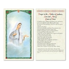 Our Lady of Medjugorje Mother of Goodness Love and Mercy Blessed Laminated Italian Holy Card with Gold Accents