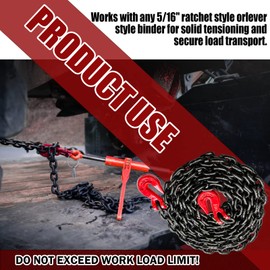 FITHOIST G80 Transport Binder Chain 5/16 Inch x 20 Foot | Tow Chain with Clevis Grab Hooks | 4,900 lbs Safe Working Load | Heavy Duty Chains for Transporting Towing Tie Down Binding Equipment