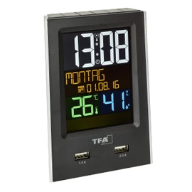 TFA Dostmann Charge-IT digitaler Funk-Wecker, 60.2537.01, mit USB-Ladefunktion, Raumklima, mit Kurzschlaftimer, schwarz, L 95 x B 61 x H 133 mm