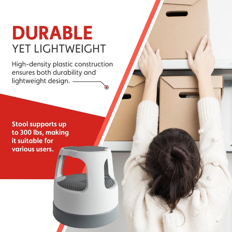 Cramer Scooter Stool, Round, 2-Step, 15", Step and Lock Wheels,