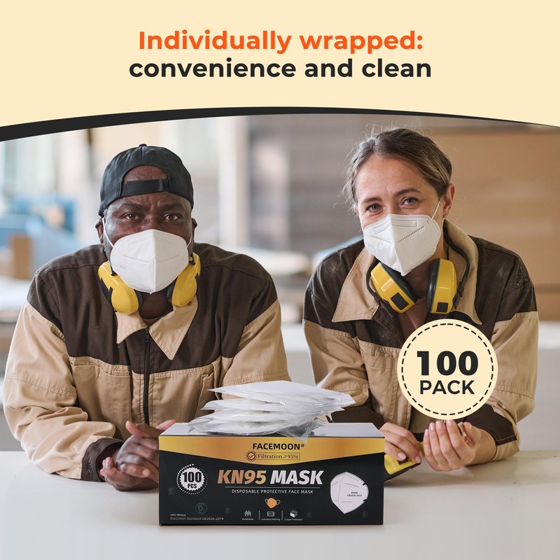 KN95 Face Mask Disposable Adults - 100 Pack Adjustable KN95
