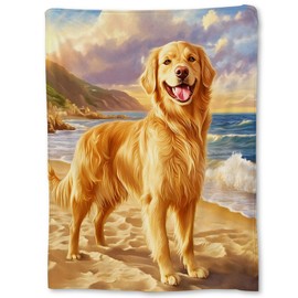 Ti Caldi Cute Golden Retriever Dog Blanket, Soft Lightweight Flannel Throw Blanket for Couch, Bed, Travel & Home Decor, Fuzzy Cozy Warm Blankets for Adults Kids Women Men 60×50 in