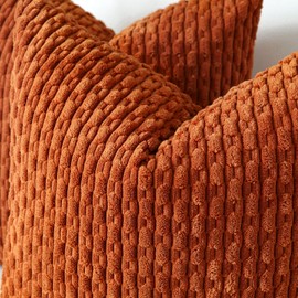 Sungeek Set of 2 Corduroy Cushion Covers, Decorative Cushion Covers, Soft Cushion Cover, Decorative Cushion, Sofa Cushion, Boho Decorative Cover, Cushion Cover for Sofa, Bedroom, Living Room (Caramel,