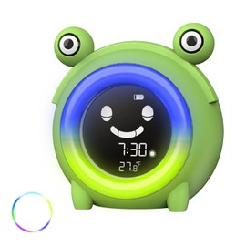 Digital Alarm Clock, Green Sleep Trainer, Children's Light Alarm Clock with 5 Colours of Coloured Lights and 3 Brightness Settings, Alarm Clock Children with Eight Types of Music Alarms and CR2032