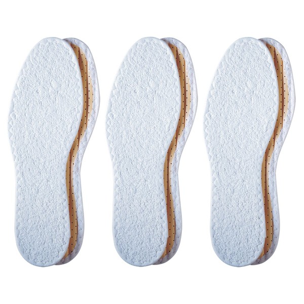 pedag Summer Pure Terry Cotton Insole, Handmade in Germany, Absorbs Sweat & Controls Odor Ideal for Wear Without Socks, Washable, US M13 / EU 46, White, 3 Pair