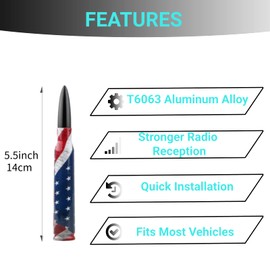 Bebeeco 5.5in Short Radio Bullet Antenna, American Flag Bullet Antenna for F250, Car Truck Short Antenna Mast for Ford F150 F350 Super Duty Raptor Dodge RAM GM Chevy Silverado 1500 2500 3500