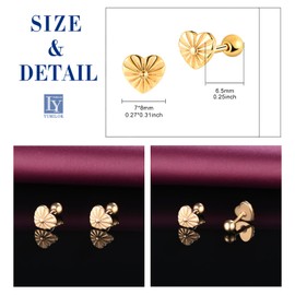Yumilok Fashion Stainless Steel Heart Earrings Studs for Men Women Vintage Heart Ear Cartilage Piercing Earrings with Screws Ear Buckles Classic Gold Ear Accessories for Fashionable Youth