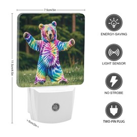 QWNMD Plug in Night Light Bear Dancing Tie Dye Printed Night Lights Plug Into Wall for LED Night Light for Bathroom Hallway Stairs Bedroom Kitchen Dusk to Dawn Sensor