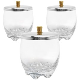 Beauticom Crystal Glass Dappen Dish for Acrylic Nail Dip Powder, Monomer, and Nail Polish Remover (Round Shape w/Stainless Steel Lid, 3 Pieces)