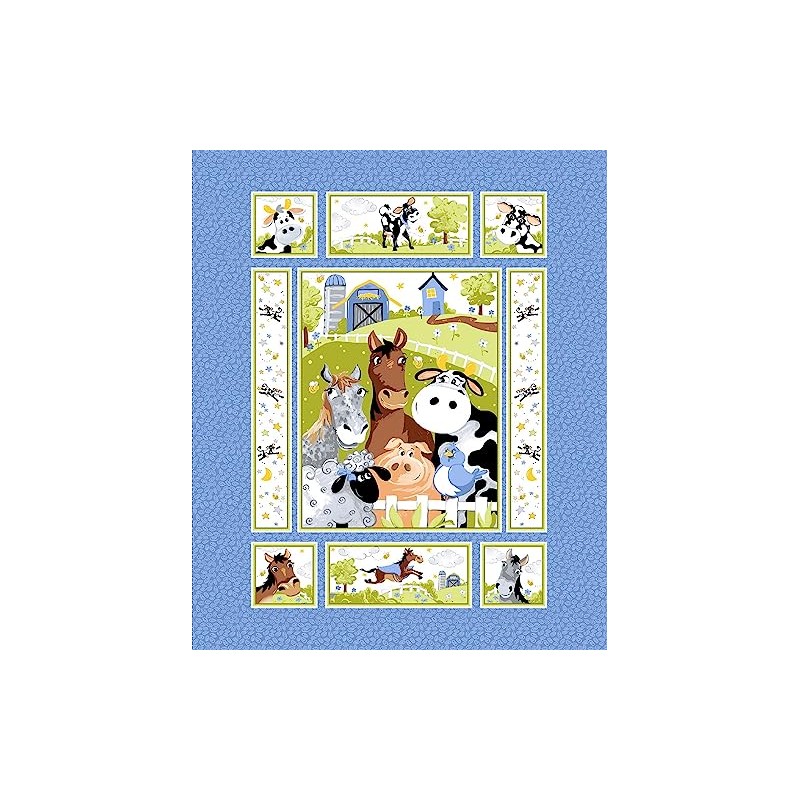 Susybee Denim Barnyard Blues 36in Quilt Panel