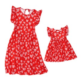 CM C&M WODRO Mommy and Me Dresses Valentines Day Dress Girl Women Sleeveless Leopard Heart Print Mom Daughter Matching Outfit (Red, Large)