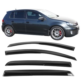 IKON MOTORSPORTS Window Visor Compatible with 2010-2014 VW Golf MK6 GTI, Acrylic Smoke Tinted & Semi-Transparent Sun Rain Shade Guard Wind Vent Air Deflector