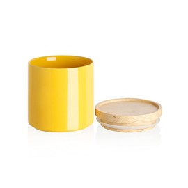 Sweejar Kitchen Canisters Ceramic Food Storage Jar, Stackable Containers with Airtight Seal Wooden Lid for Serving Coffee Bean, Flour, Tea, Spice and More - 39 Fl Oz (Yellow)