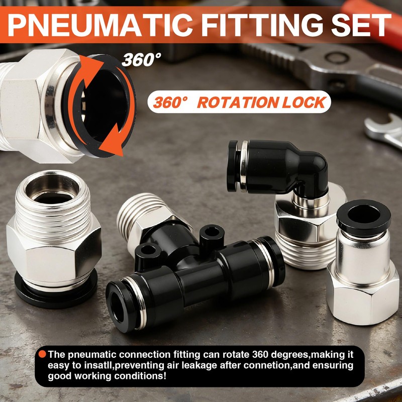 170PCS Push-to-Connect Air Fittings Kit, Quick Connect 1/8",1/4",5/16",3/8",1/2" NPT with