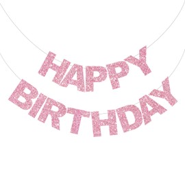 BEISHIDA Pink Happy Birthday Banner - Pre-Strung,No DIY，Birthday Decorations - Happy Birthday Sign - Birthday Banner for Women, Kids for Birthday Decor, Backdrop