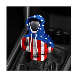 Bittwee Car Gear Shift Knob Hoodie, American US Flag Mini Sweater Gear Lever Cover, Cute Funny Vehicle Protector Decoration Accessories, Universal for Most Cars, SUVs, RVs（Blue/U+L）