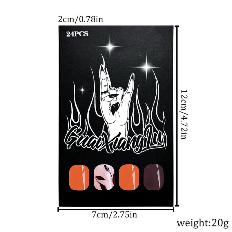 Short Press on Nails Square Fake Nails Glitter Leaves Acrylic