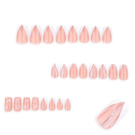 FIEONCIY Press on Nails Square Short Length Glossy Full Cover Acrylic Short Square Shaped False Nails with French Designs Artificial Fake Nails Glue Stick ons Fingernails for Women Girls(JP3768)