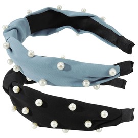 scicent Pearl Headband 2 Pcs Headbands for Women Twisted Faux Pearl Head Band Elegant Bling Hair Bands for Girls Fashion Styling Tools Accessories - 29121