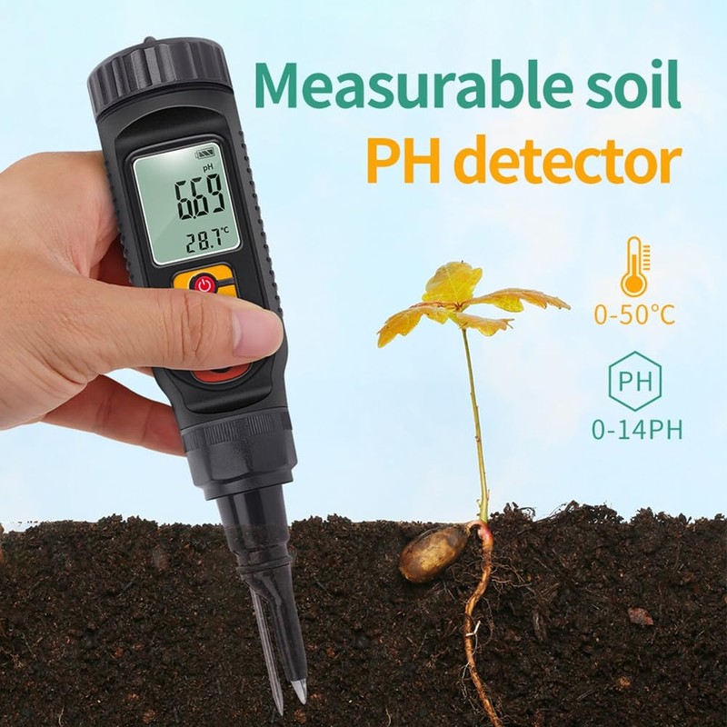 Fowecry Plastic Digital Food PH Meter 0.00-14.00 PH Temp Acidity