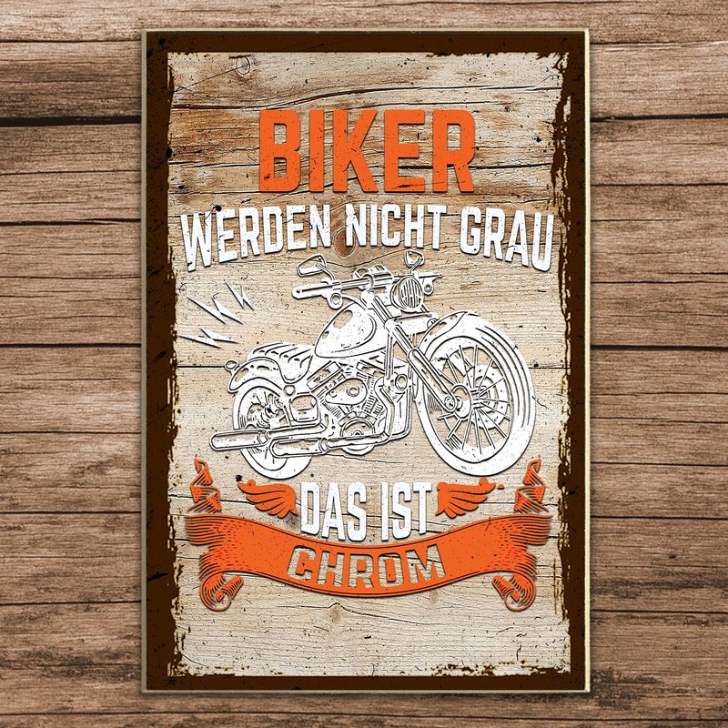 schilderkreis24 - Biker Wooden Sign 'Chrome Gloss' - Motorcycle Decoration