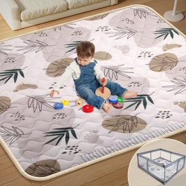 ZUVVIA 74x50 Playpen Mat Foam, Soft Baby Playpen Mat for Floor Playing, Foldable One-Piece Crawling Mat for Indoor Outdoor, Playmat for Kids Toddlers Infants, Gifts for Boys Girls, Boho Leaf