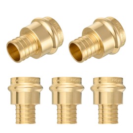 (5-PACK) FOSKAN 3/4 inch Press x 1 inch PEX Crimp,Brass Coupling Adapter Connection for Copper and Pex Pipe(3/4"x1")