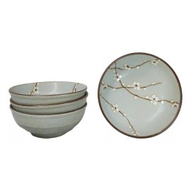 Set Of 4 Japanese Soushun Sakura Cherry Blossoms Porcelain Salad Soup Bowls 36oz
