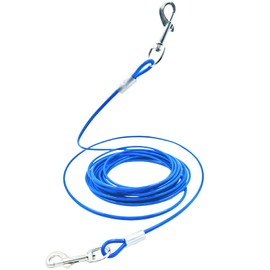 Dog Tie-Out Stake and Cable 30ft Heavy Duty Spiral Ground Stake Tethering Anchor Dog Leash Chain Rope Metal 360 Swivel Hook for Small Medium Large Dogs Outdoor (Single Cable)