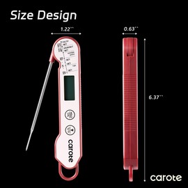 Carote Meat Thermometer Digital for Ultra-Fast Instant Read Grilling and Cooking Food thermometers Kitchen Gadgets Essentials, Deep Fry, BBQ, Grill(White/Red), LCD