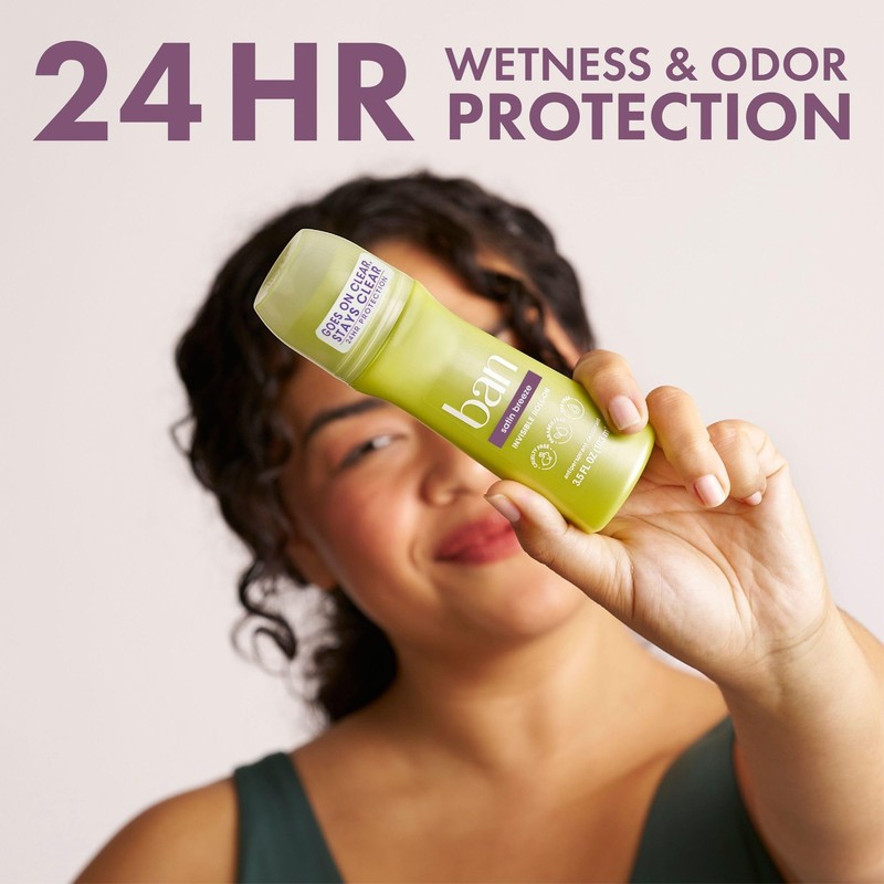Ban Invisible Roll-on Antiperspirant Deodorant for Women and Men, 24-hour