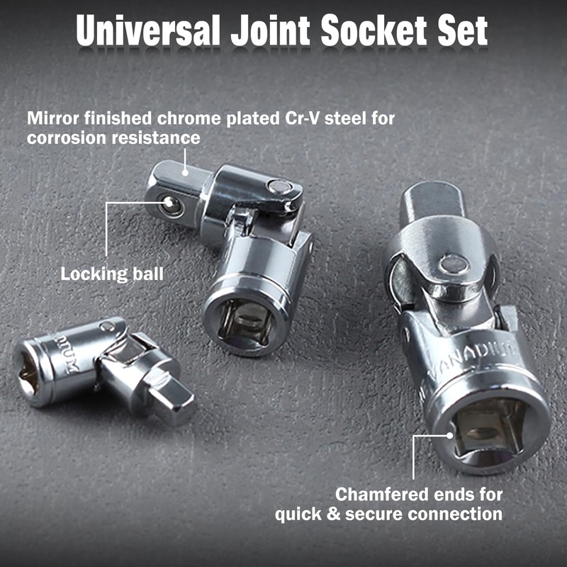 LEONTOOL 3 Pcs Universal Joint Socket Set Swivel Socket Adapter