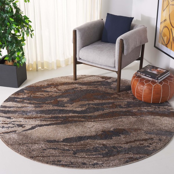 SAFAVIEH Pacific Collection Area Rug - 5'3" Round, Grey/Brown, Geometric