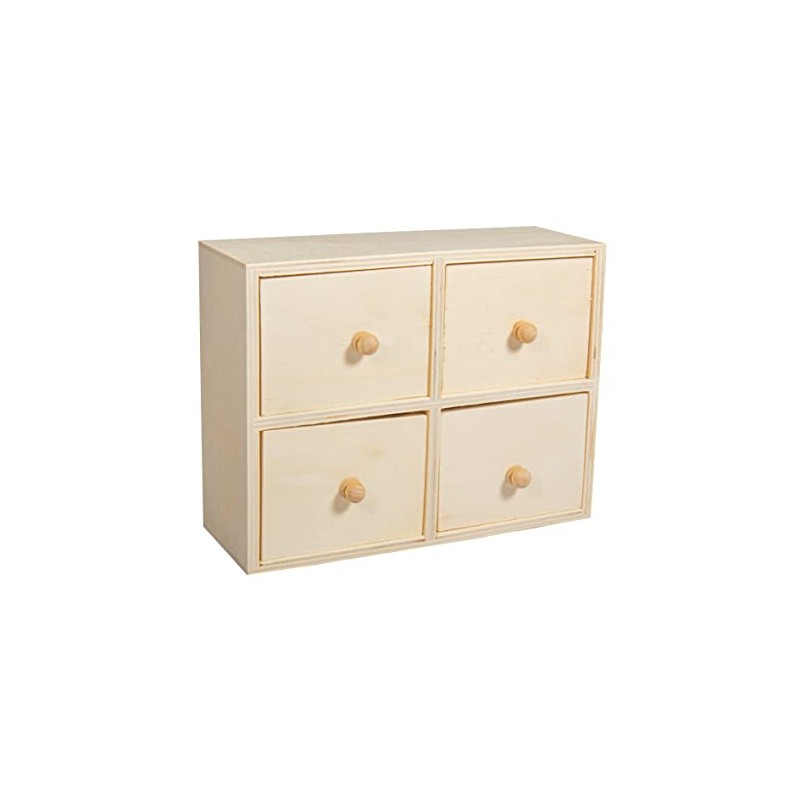 Rayher Wooden Chest, 15x20x7cm, 4 Drawers, Wood Brown, 20 x