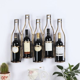 LOYALHEARTDY 5 Bottles Creative Wine Bottle Wall Mount Wine Rack Bronze Decorative Metal Wine Bottle Storage Organizer Rack Wine Bottle Holder