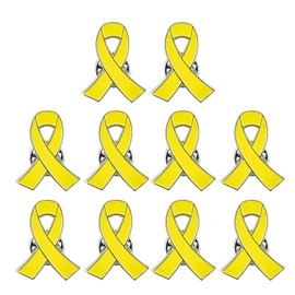 NVOQILIN Pack of 10 Yellow Ribbon Brooches Health Awareness Pins Stylish Women Badge Elegant Enamel Chest Pin Accessories, Metal