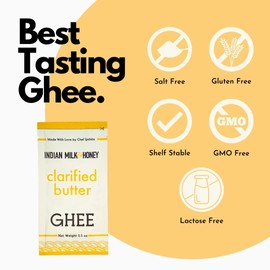Original Grass-Fed Classic Ghee Butter by Indian Milk & Honey Handmade, Locally Sourced, Lactose, Gluten & Casein Free – Convenient & Portable Ghee Clarified Butter - 0.5 Ounce Sachets (Pack of 10)