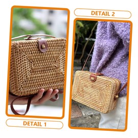 DOITOOL 2pcs Rattan Bag Seagrass Crossbody Bag Wicker Handbag Hand Woven Rattan Square Bag Vintage Wallet Boho Hamper Leather Wallet Woven Rattan Purse Straw Shoulder Bags Travel
