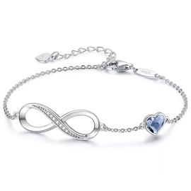 SUS ATTIRE Sterling Silver 925 Infinity Adjustable Love Heart Jewellery Bracelets Gifts for Women Ladies Wife Girlfriend (Light Blue)
