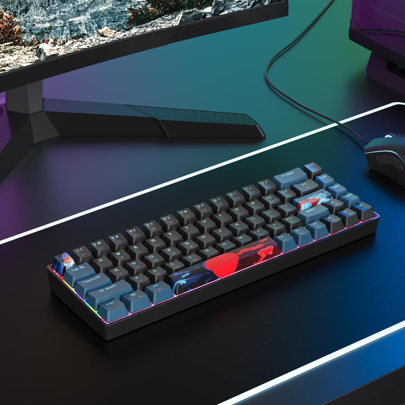 Ussixchare 60 Percent Gaming Keyboard 68 Keys Mechanical Keyboard Rainbow