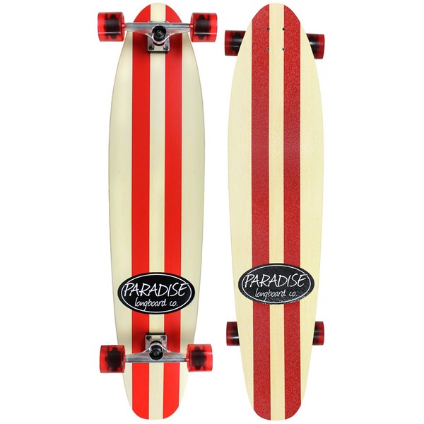 Paradise Longboard Kicktail Complete Cruiser Skateboard, Red Stripe, 9" x 44"