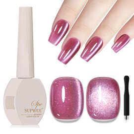 SUPWEE Cat Eye Gel Nail Polish Pink, 15ML Glitter CatEye Gel Polish Magnetic Crystal Reflective Effect with Magnet Soak Off Salon DIY at Home
