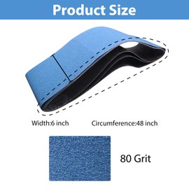 6 x 48 Inch Zirconia Sanding Belts, 80 Grit 6x48 Sanding Belt, Belt Sander Sanding Belts for Metal Polishing, Derusting(3 Pack)