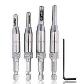 Saiper 4pcs HSS Door Self Centering Hinge Hole Opening Drill Bit Set, 1/4" Hex Shank Doors Cabinet Hinge Drill Bits Tool Set (5/64", 7/64", 9/64", 11/64")